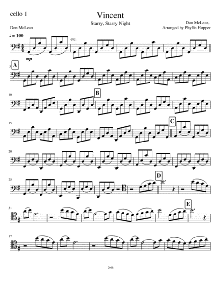 Vincent (Starry Starry Night) String Trio scores gallery preview page 6