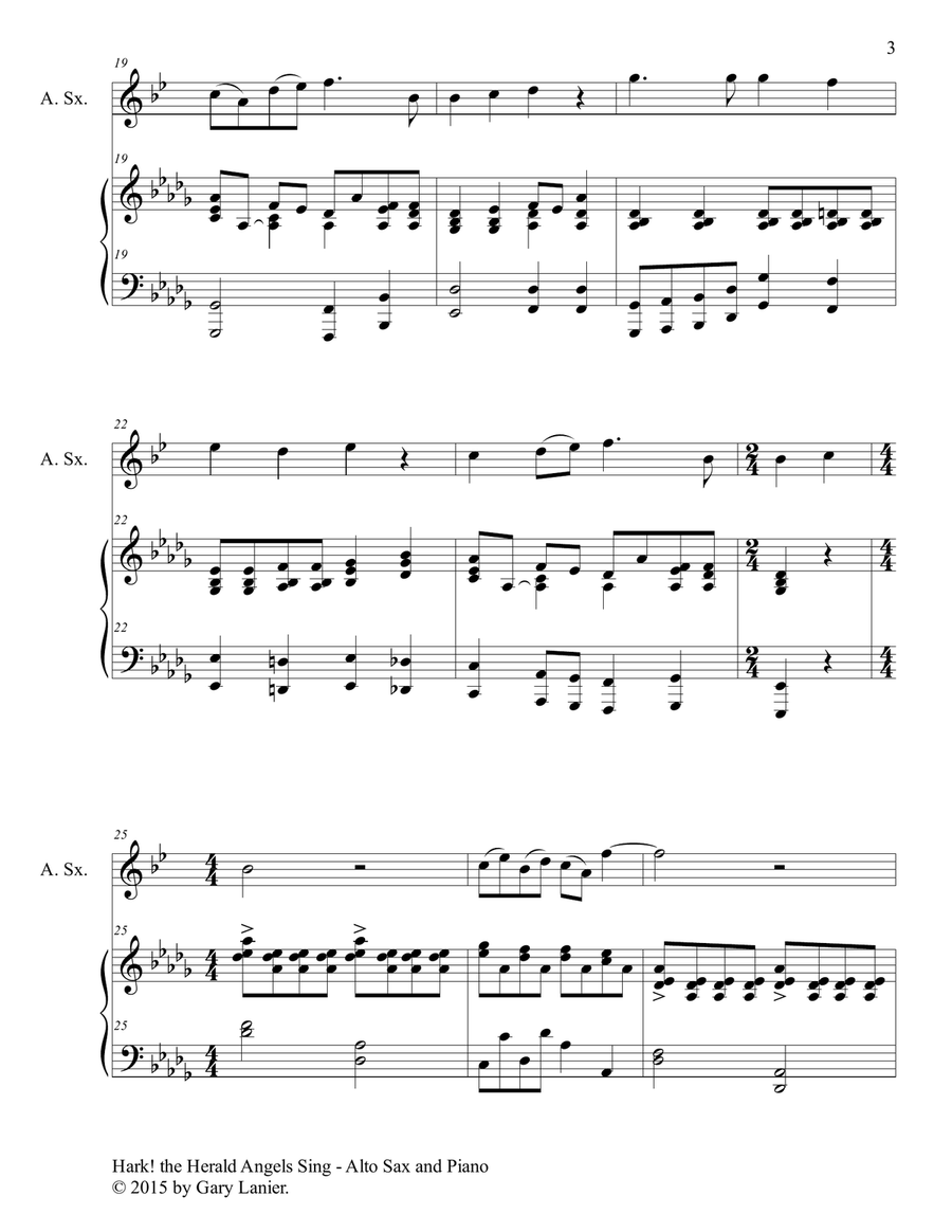 HARK! THE HERALD ANGELS SING (Duet – Alto Sax and Piano/Score and Parts) Woodwind Duet scores gallery preview page 4
