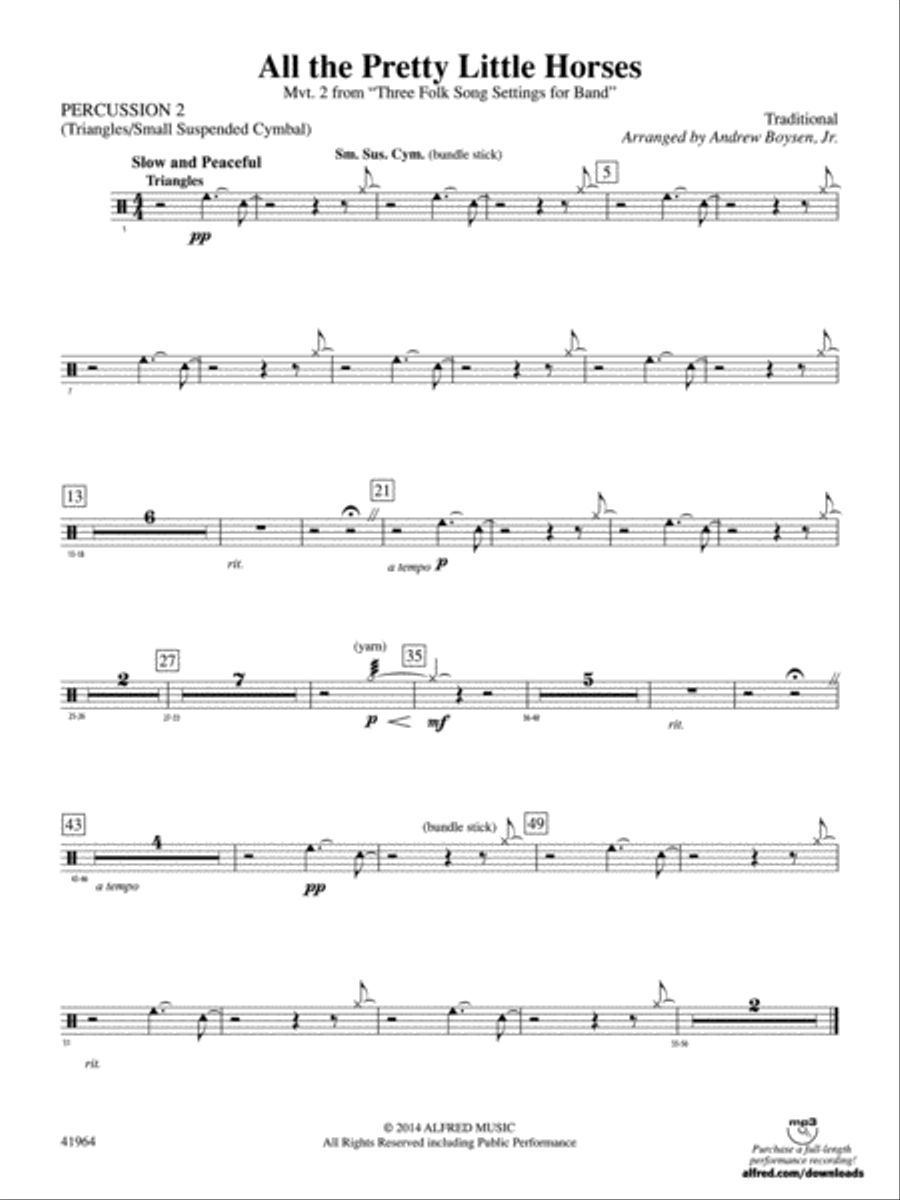 All the Pretty Little Horses: 2nd Percussion Concert Band scores gallery preview page 1