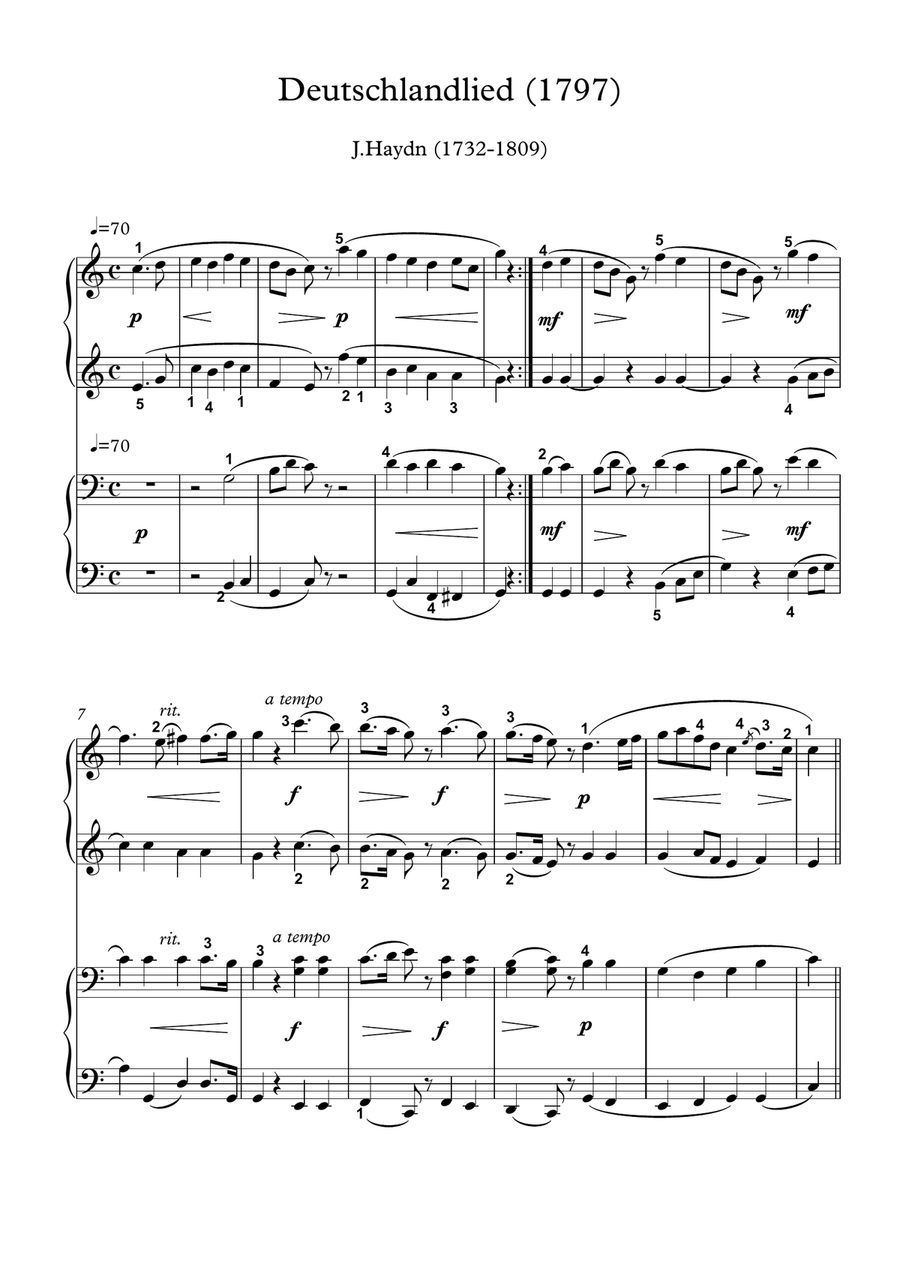 Deutschlandlied The song of Germany piano duet 1 Piano, 4-Hands scores gallery preview page 1