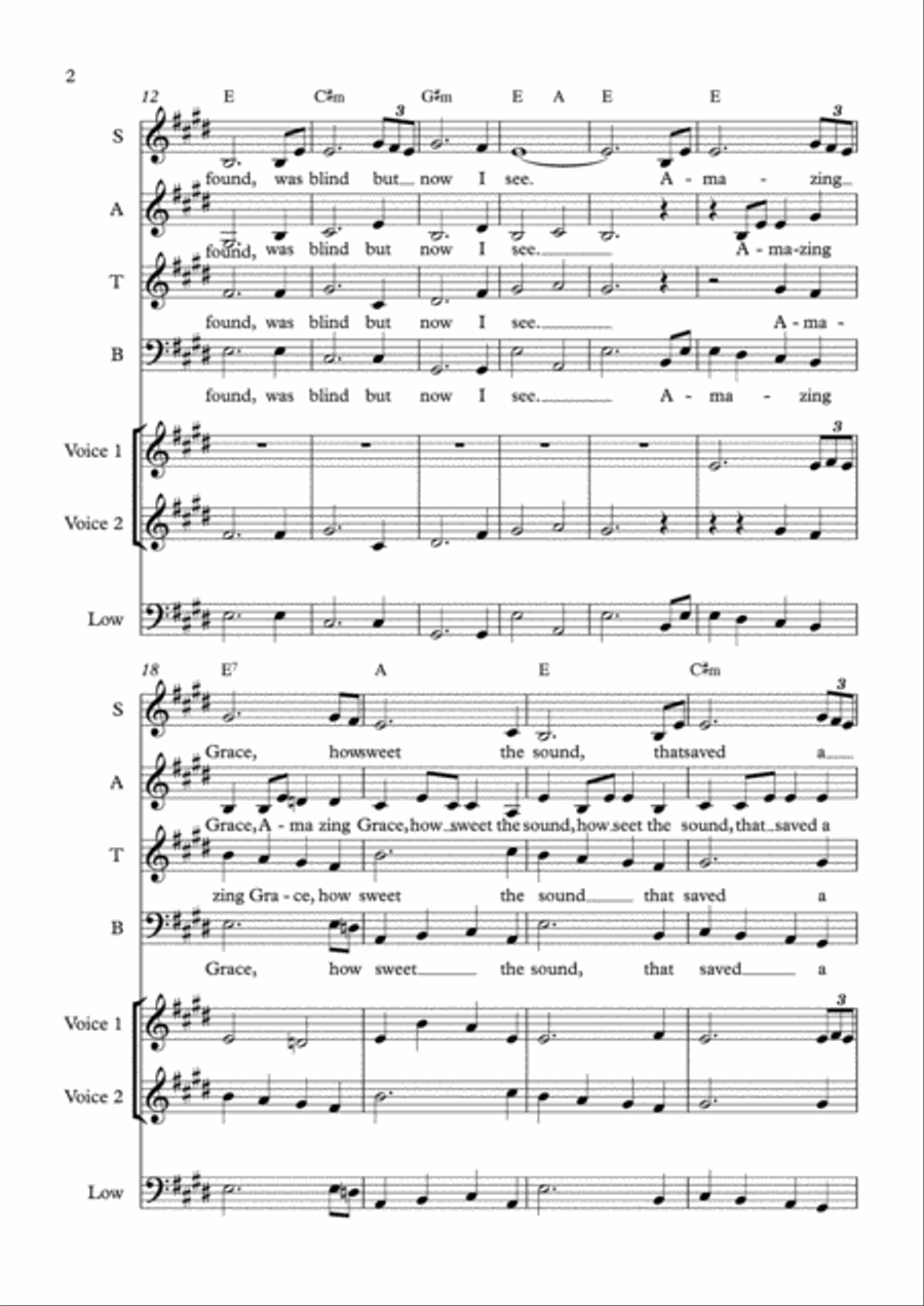 Amazing Grace for Mixed Choir and Melody Instruments 4-Part scores gallery preview page 3
