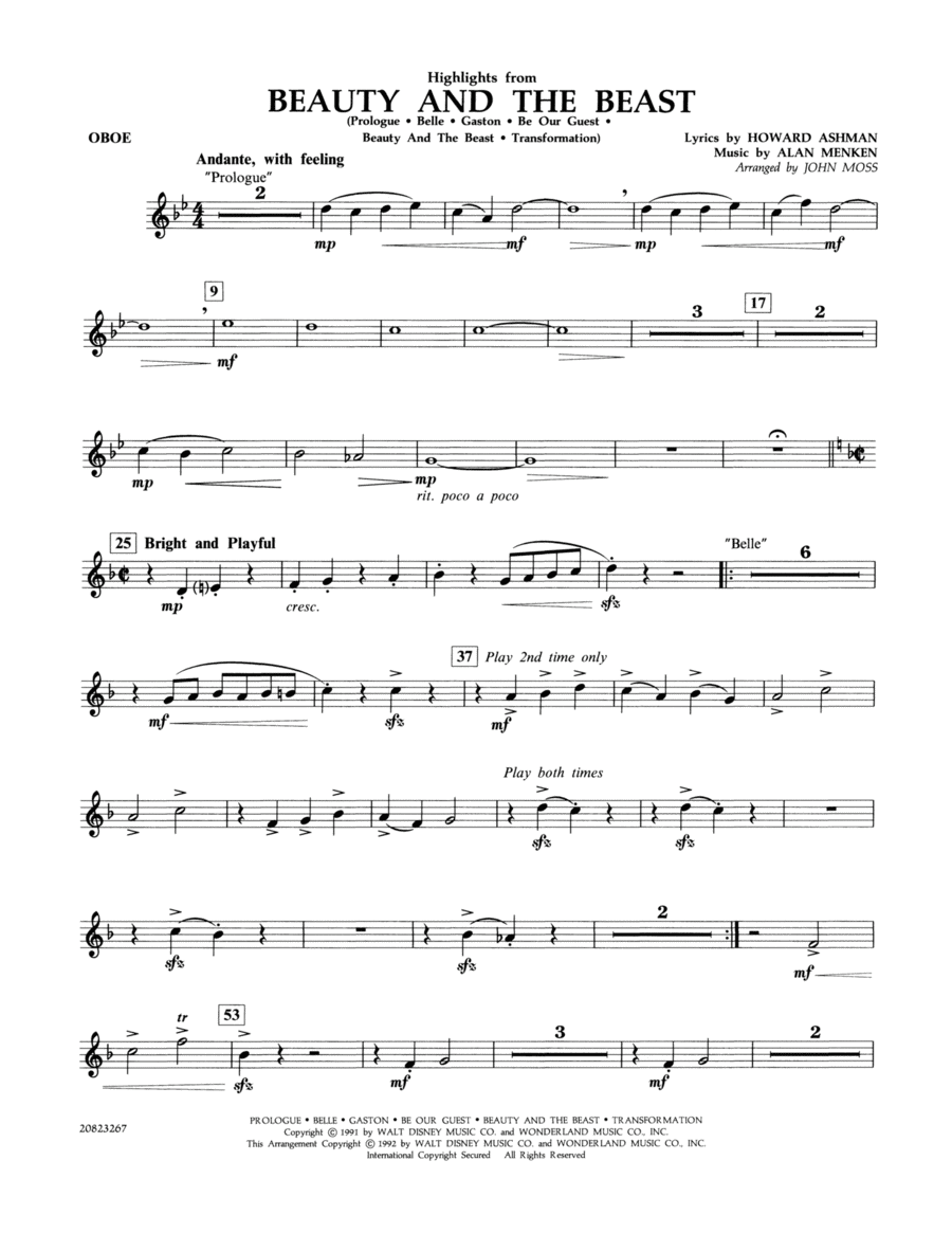 Highlights from Beauty and the Beast - Oboe Oboe scores gallery preview page 1