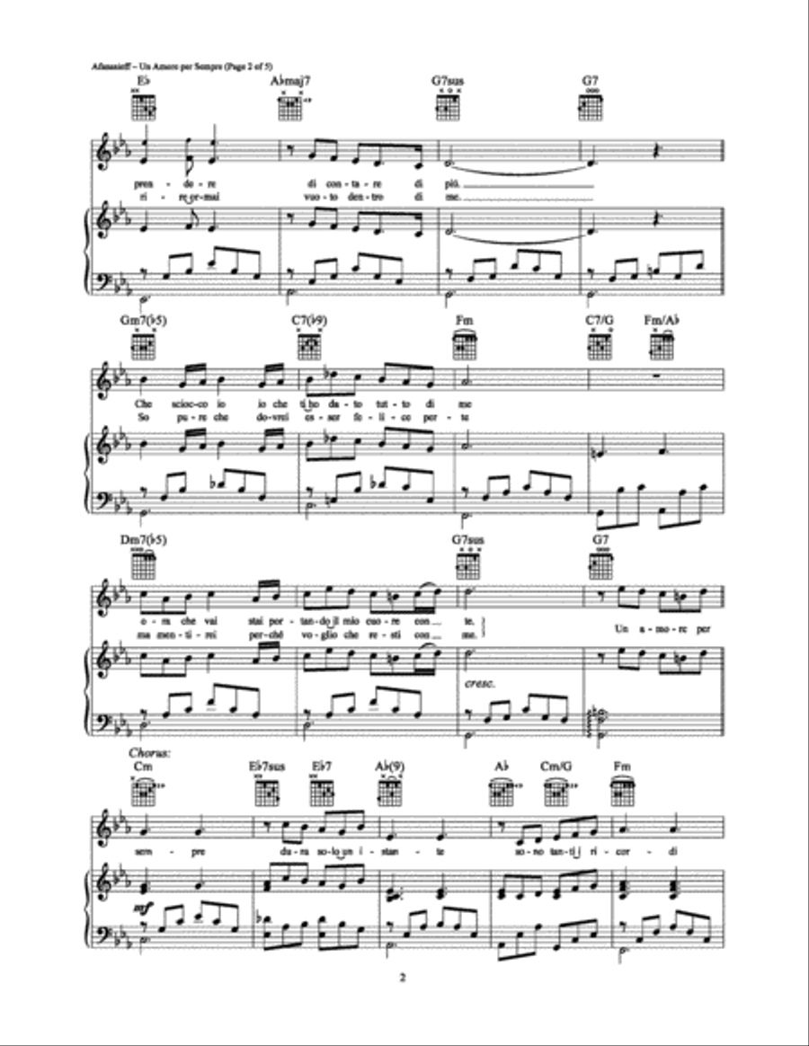 Un Amore per Sempre Un Amore per Sempre Piano, Vocal, Guitar scores gallery preview page 2
