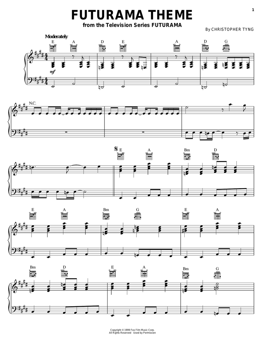 Futurama Theme Piano Solo scores gallery preview page 1