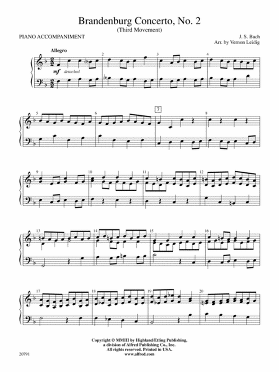 Brandenburg Concerto No. 2 (3rd Movement): Piano Accompaniment