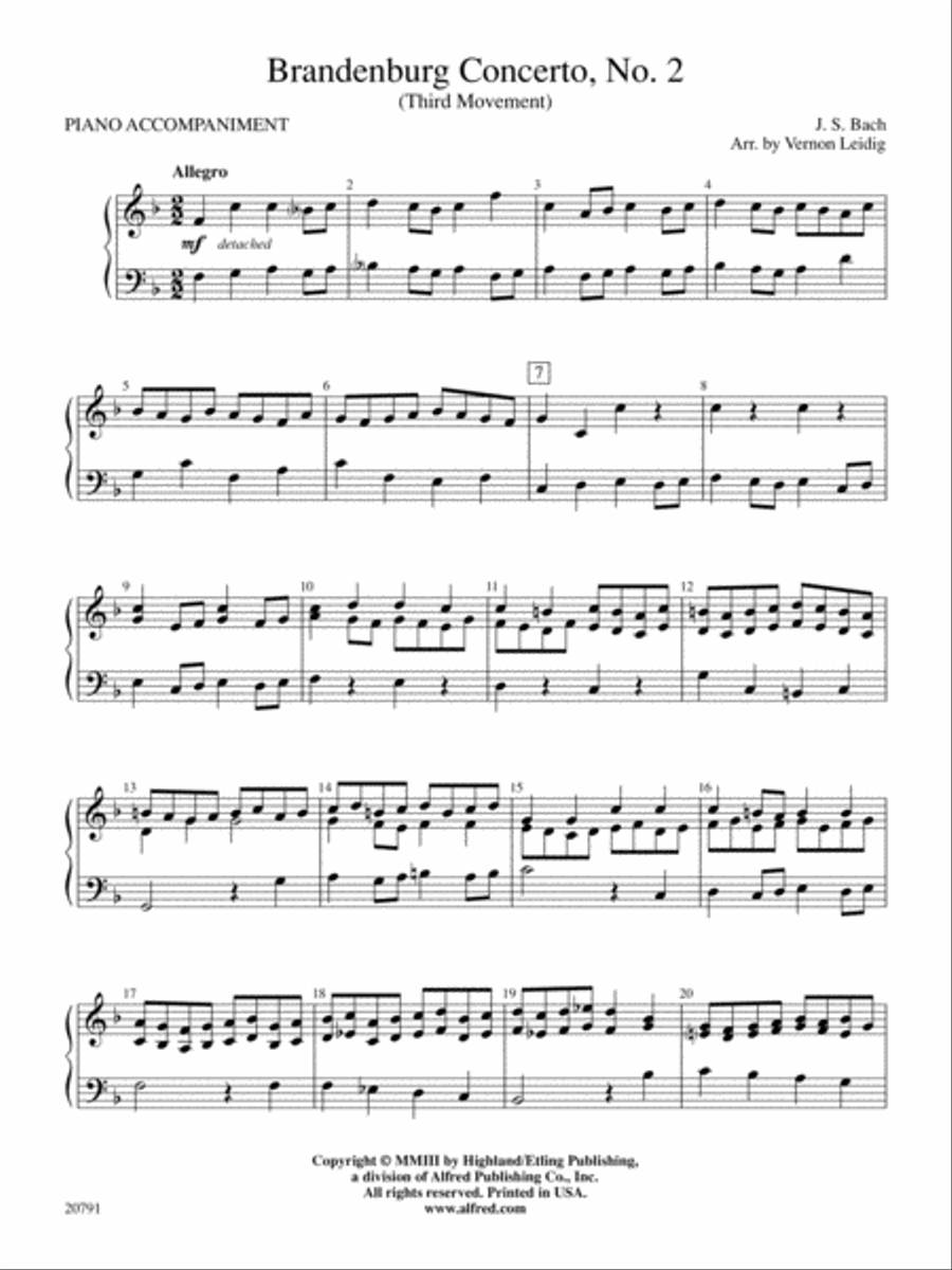 Brandenburg Concerto No. 2 (3rd Movement): Piano Accompaniment Orchestra scores gallery preview page 1