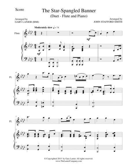 THE STAR-SPANGLED BANNER (Duet – Flute and Piano/Score and Parts) image number null