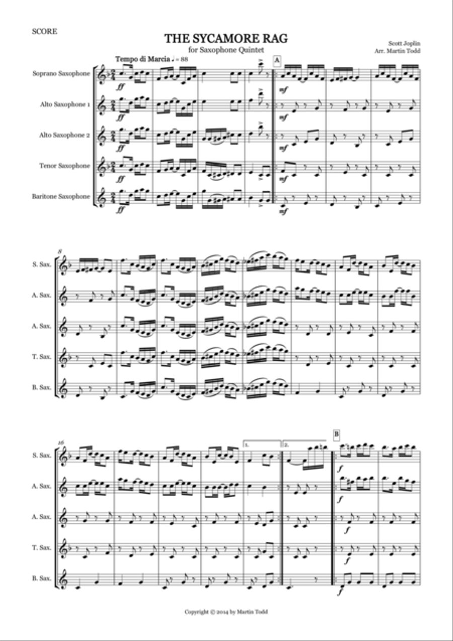 The Sycamore Rag for Saxophone Quintet (SAATB) The Sycamore Rag for Saxophone Quintet (SAATB) Saxophone Quintet scores gallery preview page 2