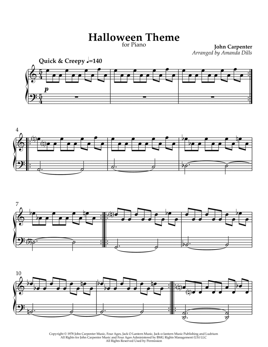 Halloween Theme Easy Piano scores gallery preview page 1