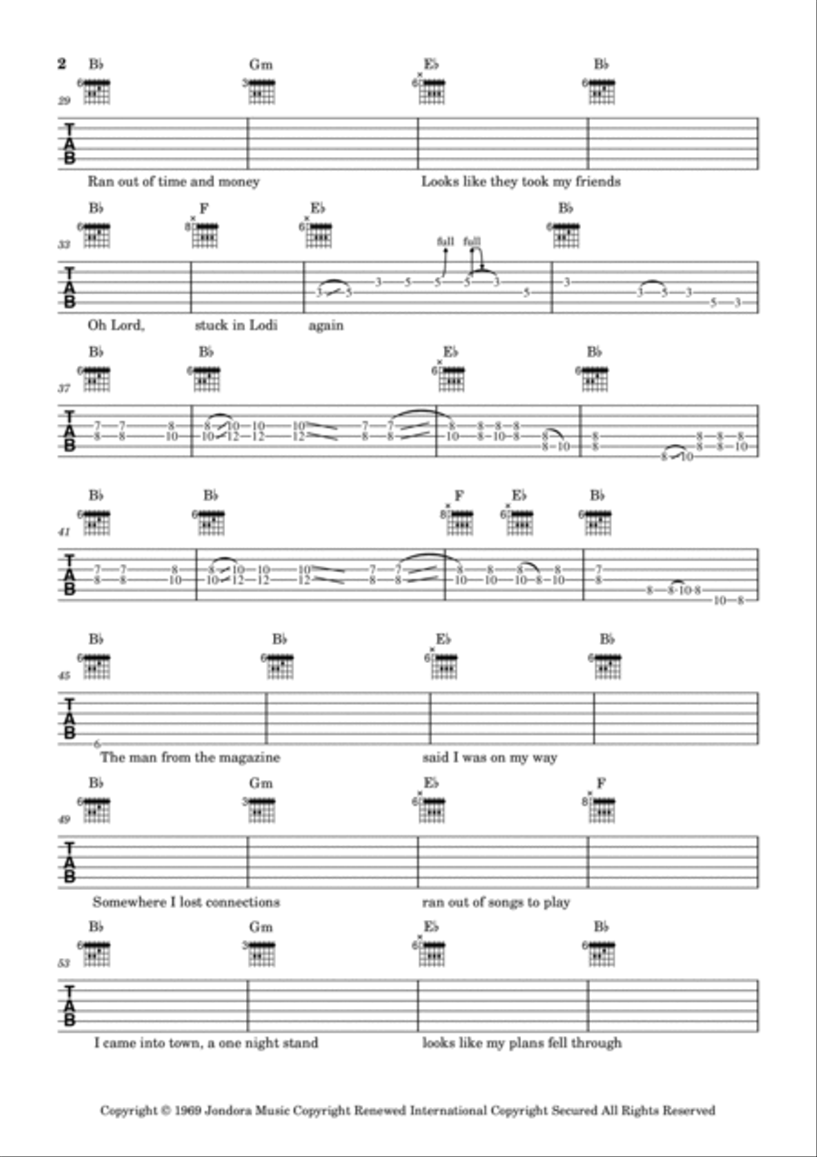 Lodi Guitar Tablature scores gallery preview page 2