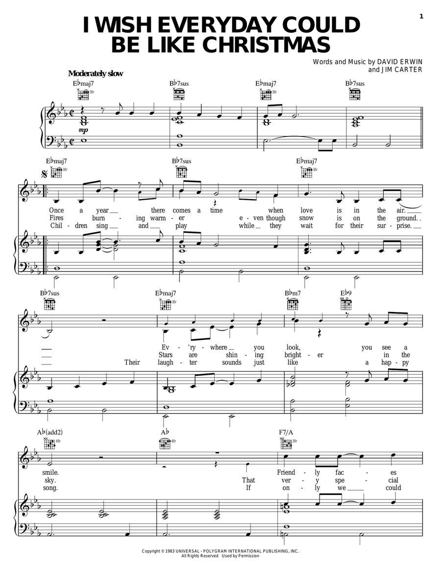 I Wish Everyday Could Be Like Christmas Piano, Vocal, Guitar scores gallery preview page 1