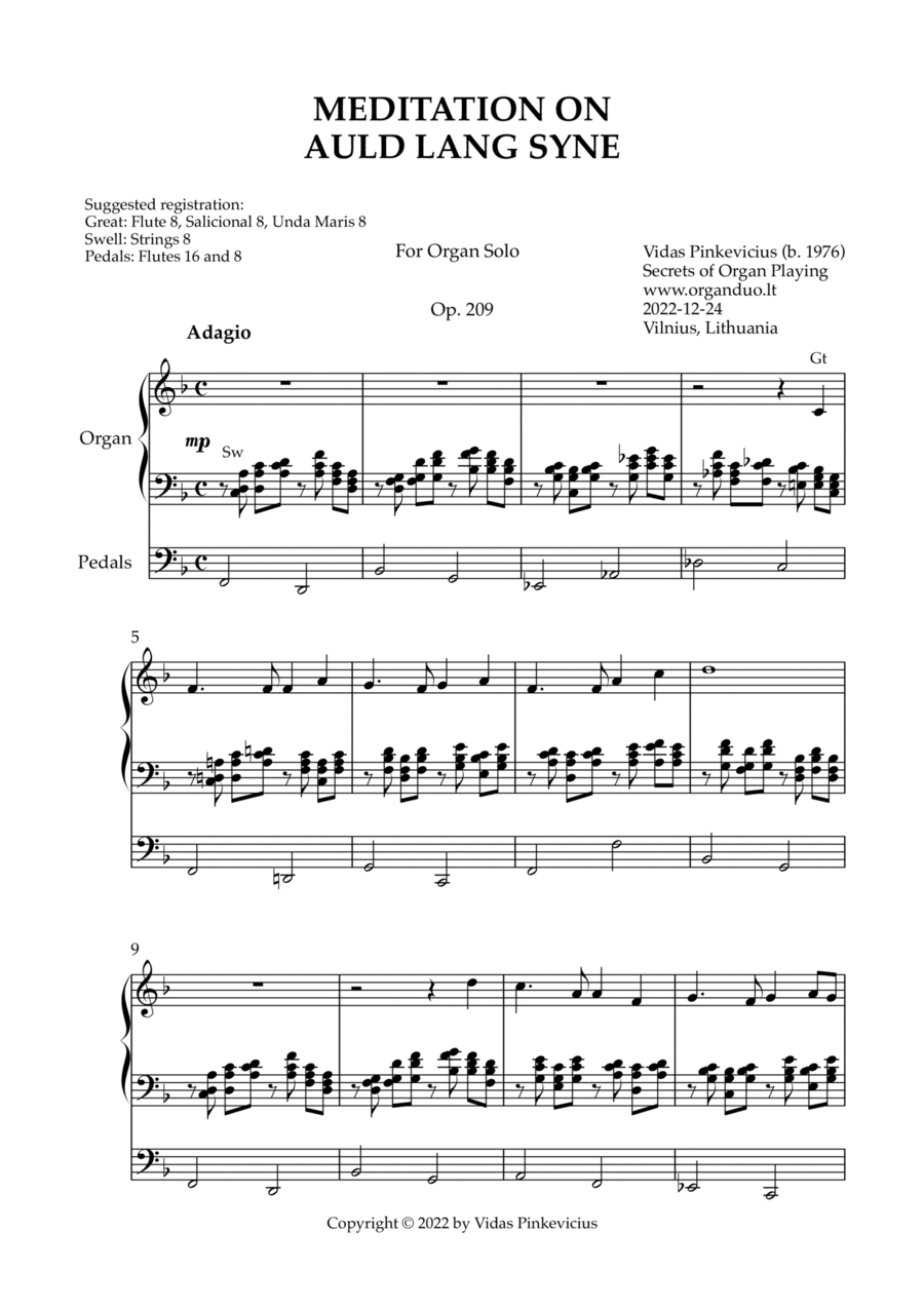 Meditation on Auld Lang Syne, Op. 209 (Organ Solo) by Vidas Pinkevicius Organ Solo scores gallery preview page 1