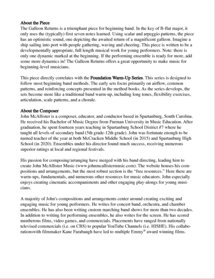 The Galleon Returns - for beginning band Concert Band scores gallery preview page 2