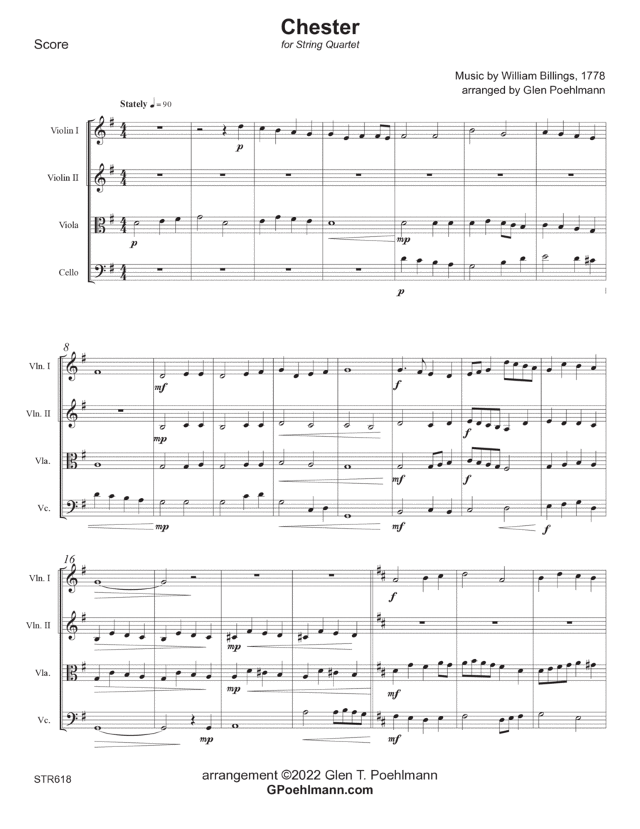 CHESTER - String Quartet (unaccompanied). A Cappella scores gallery preview page 1