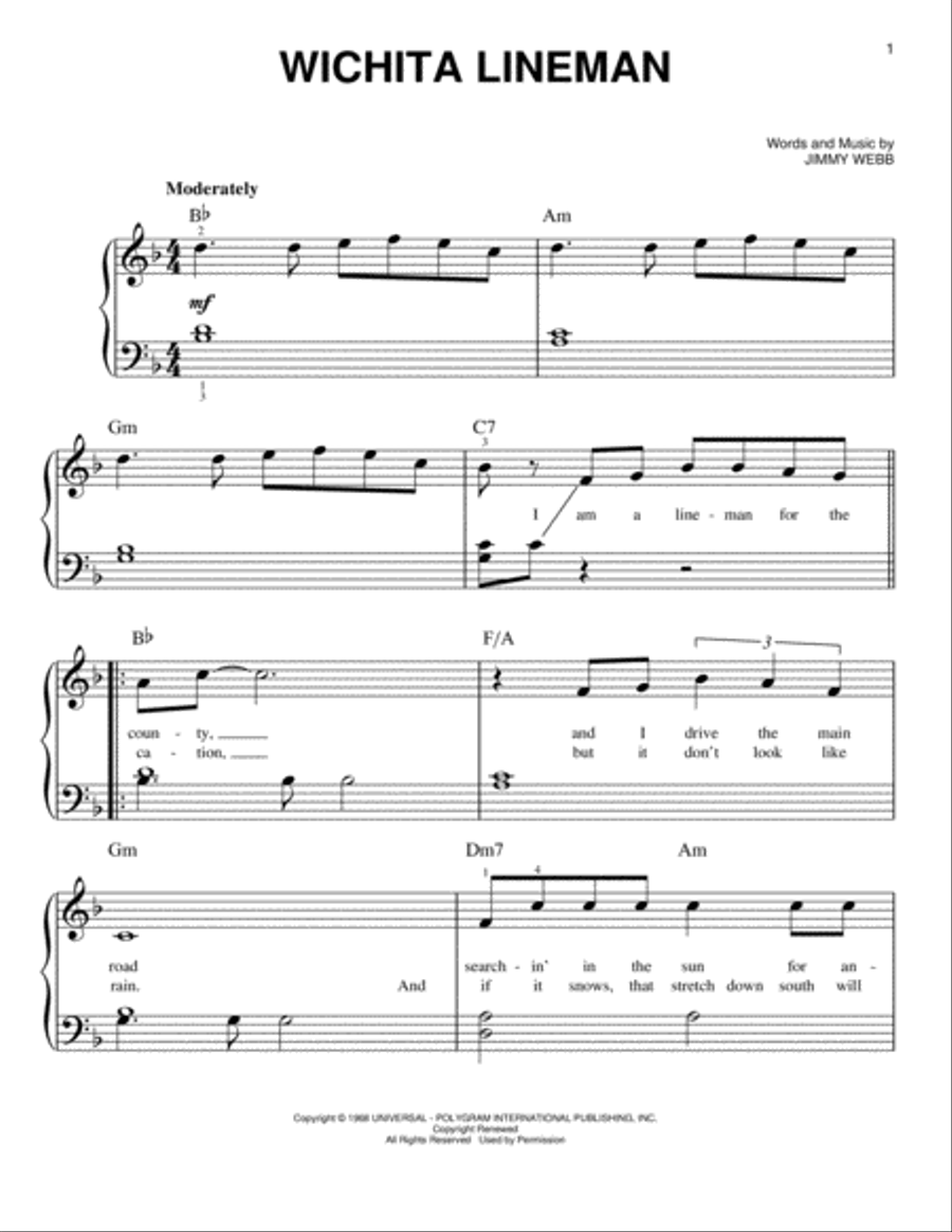 Wichita Lineman Wichita Lineman Easy Piano scores gallery preview page 1