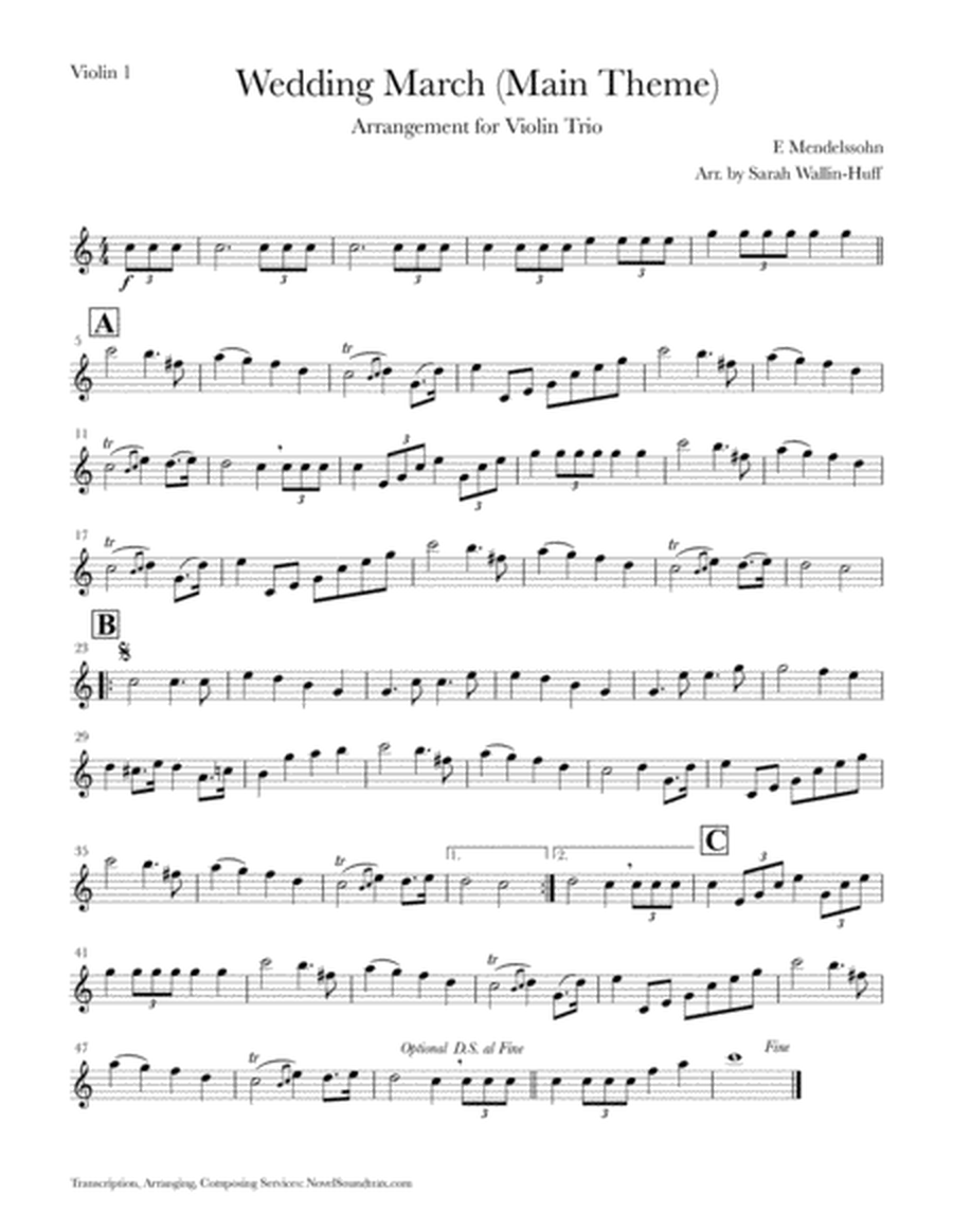 Mendelssohn Wedding March (Main Theme) for Three Violins image number null