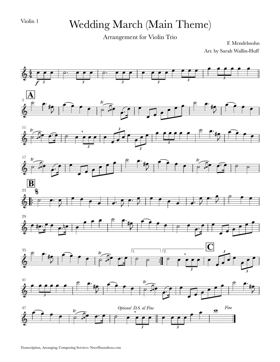 Mendelssohn Wedding March (Main Theme) for Three Violins Mendelssohn Wedding March (Main Theme) for Three Violins Violin Solo scores gallery preview page 3