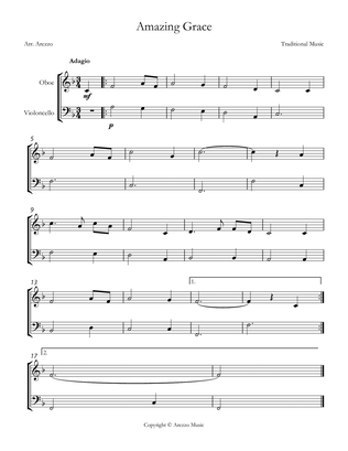 Jonh Newton Amazing Grace Easy Oboe and Cello Sheet Music F major