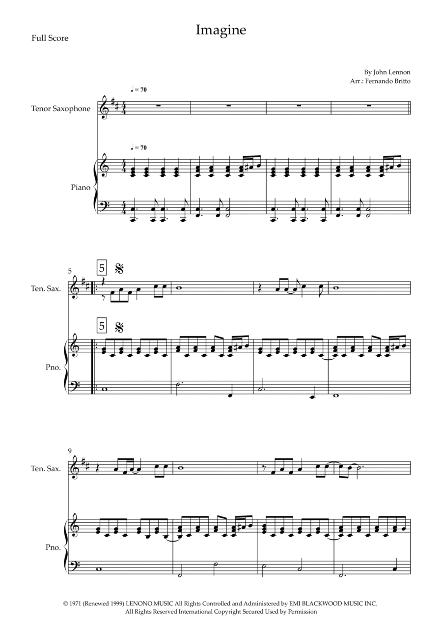 Imagine Imagine Tenor Saxophone scores gallery preview page 1
