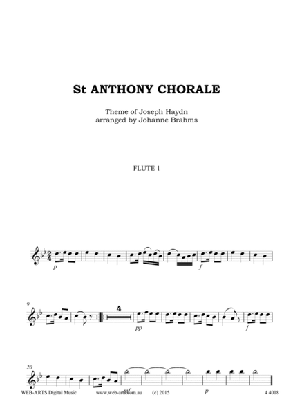 SAINT ANTHONY CHORALE for 4 flutes - BRAHMS image number null
