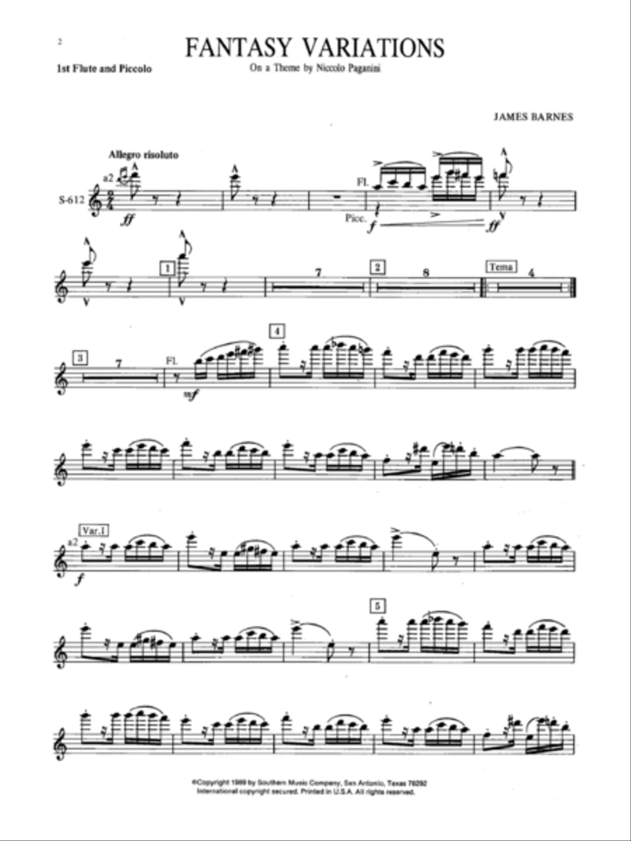 Fantasy Variations on a Theme of Paganini - Flute 1/Piccolo Concert Band scores gallery preview page 2