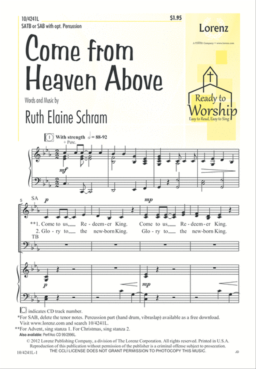 Come from Heaven Above 4-Part scores gallery preview page 1