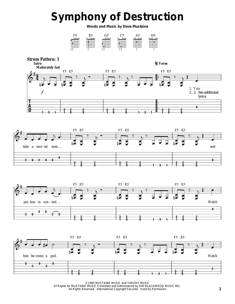 Symphony Of Destruction Acoustic Guitar scores gallery preview page 1