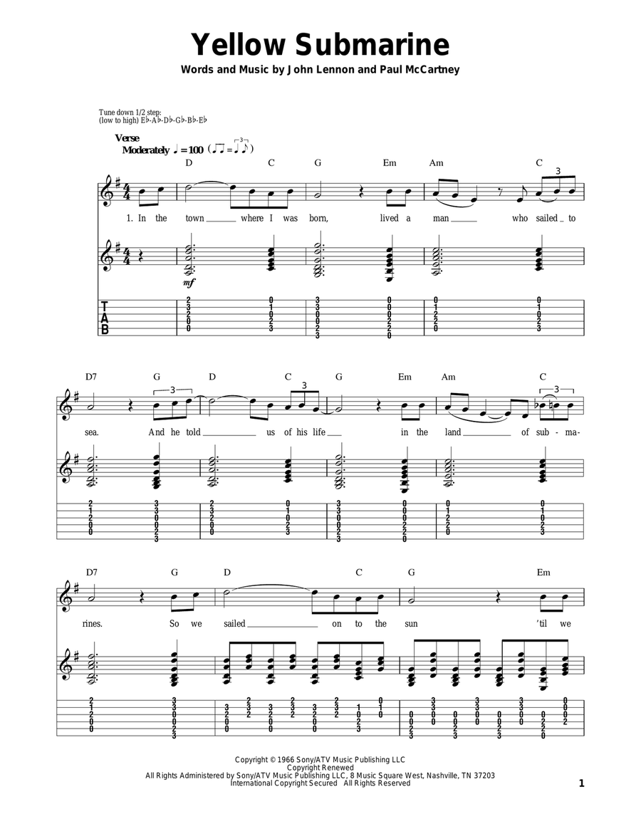 Yellow Submarine Acoustic Guitar scores gallery preview page 1