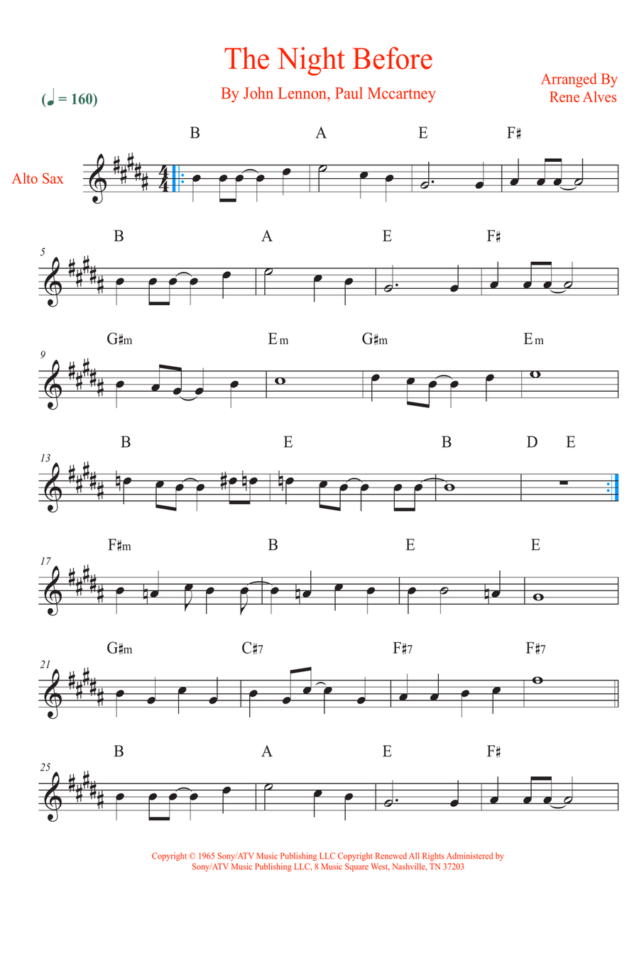 The Night Before The Night Before Alto Saxophone scores gallery preview page 1