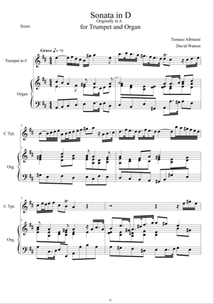 Sonata in D (originally in A) for Trumpet and Organ. Trumpet Duet scores gallery preview page 2