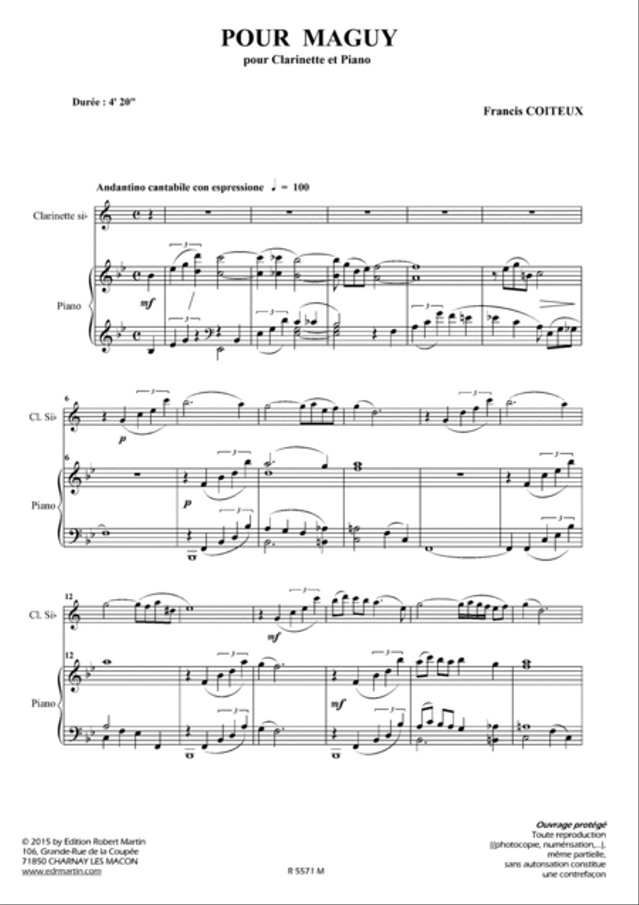 Pour Maguy Clarinet Solo scores gallery preview page 2