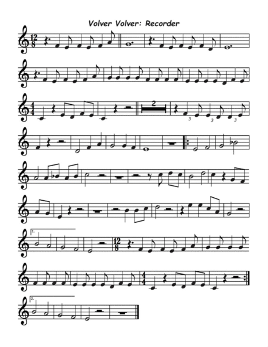 Volver, Volver Orff Instrument scores gallery preview page 3