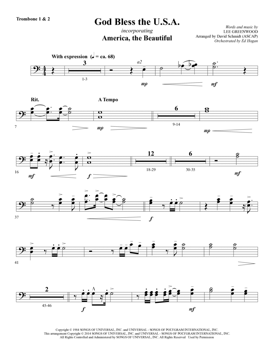 God Bless The U.S.A. - Trombone 1 & 2