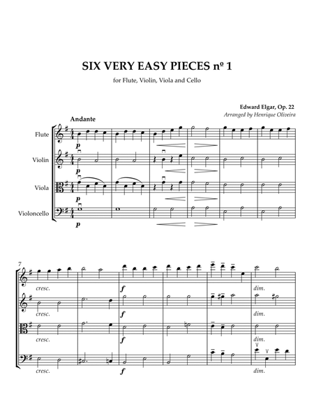 Six Very Easy Pieces nº 1 (Andante) - For Flute, Violin, Viola and Cello image number null