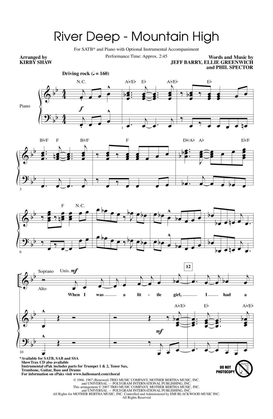 River Deep - Mountain High (arr. Kirby Shaw) 4-Part scores gallery preview page 1