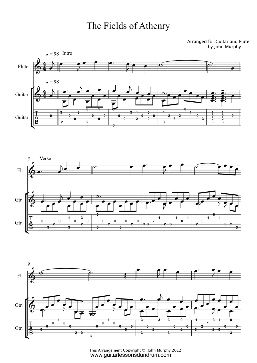 The Fields of Athenry Fingerstyle Guitar & Flute Flute scores gallery preview page 1