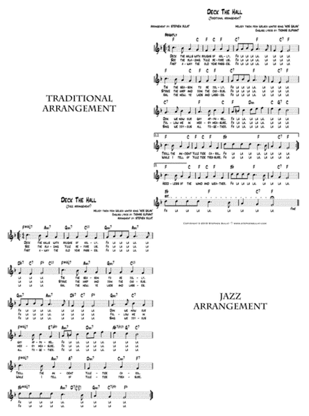 Deck The Halls - Lead sheet arranged in traditional and jazz style (key of D)