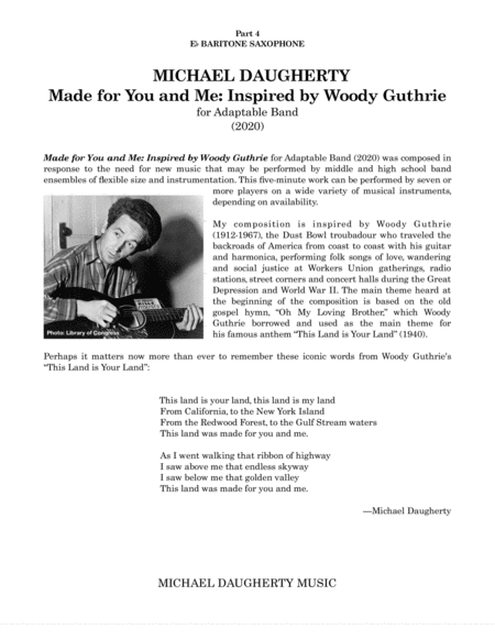 Made for You and Me: Inspired by Woody Guthrie - Part 4 - Eb Baritone Saxophone