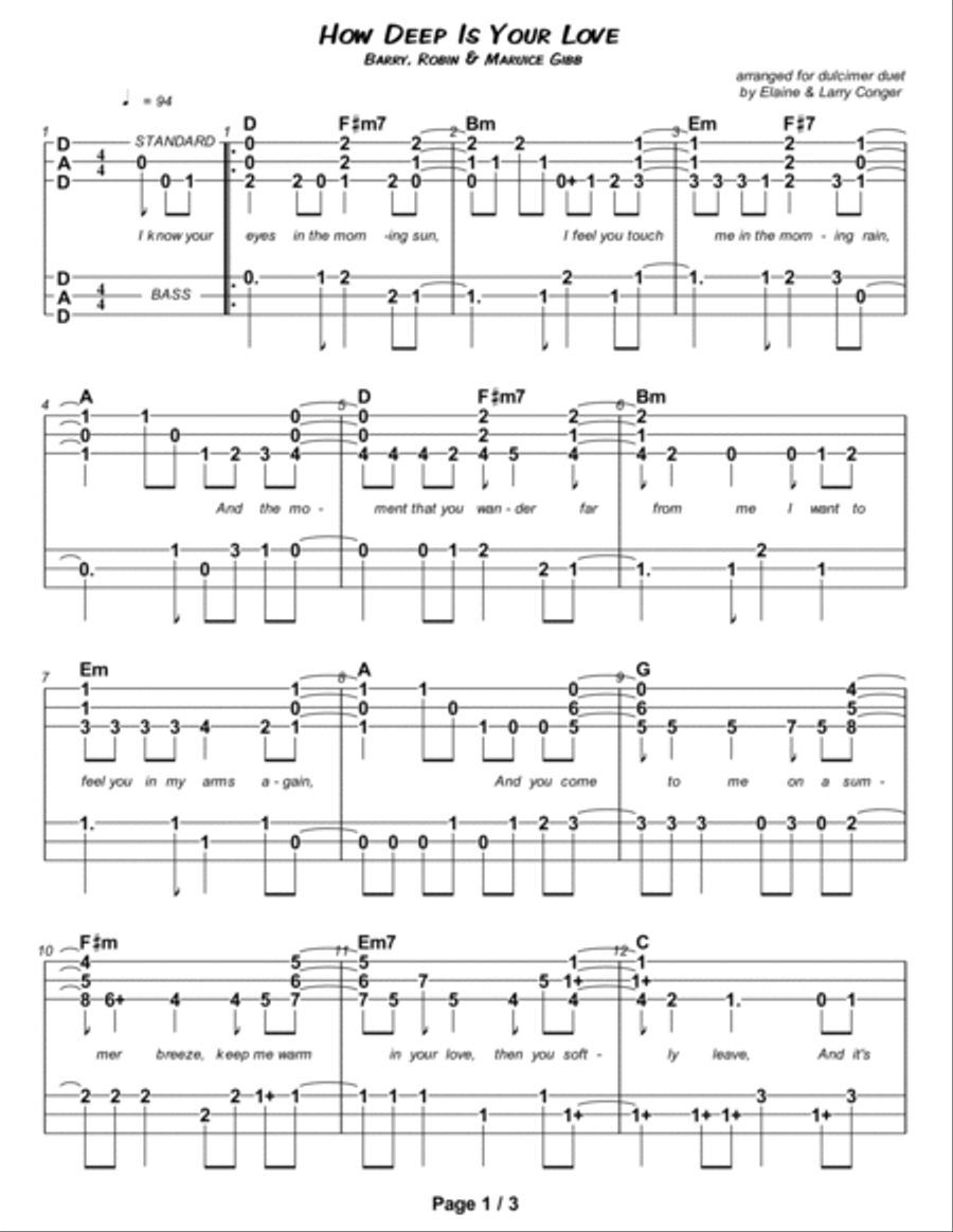 How Deep Is Your Love from the Motion Picture SATURDAY NIGHT FEVER Dulcimer scores gallery preview page 2