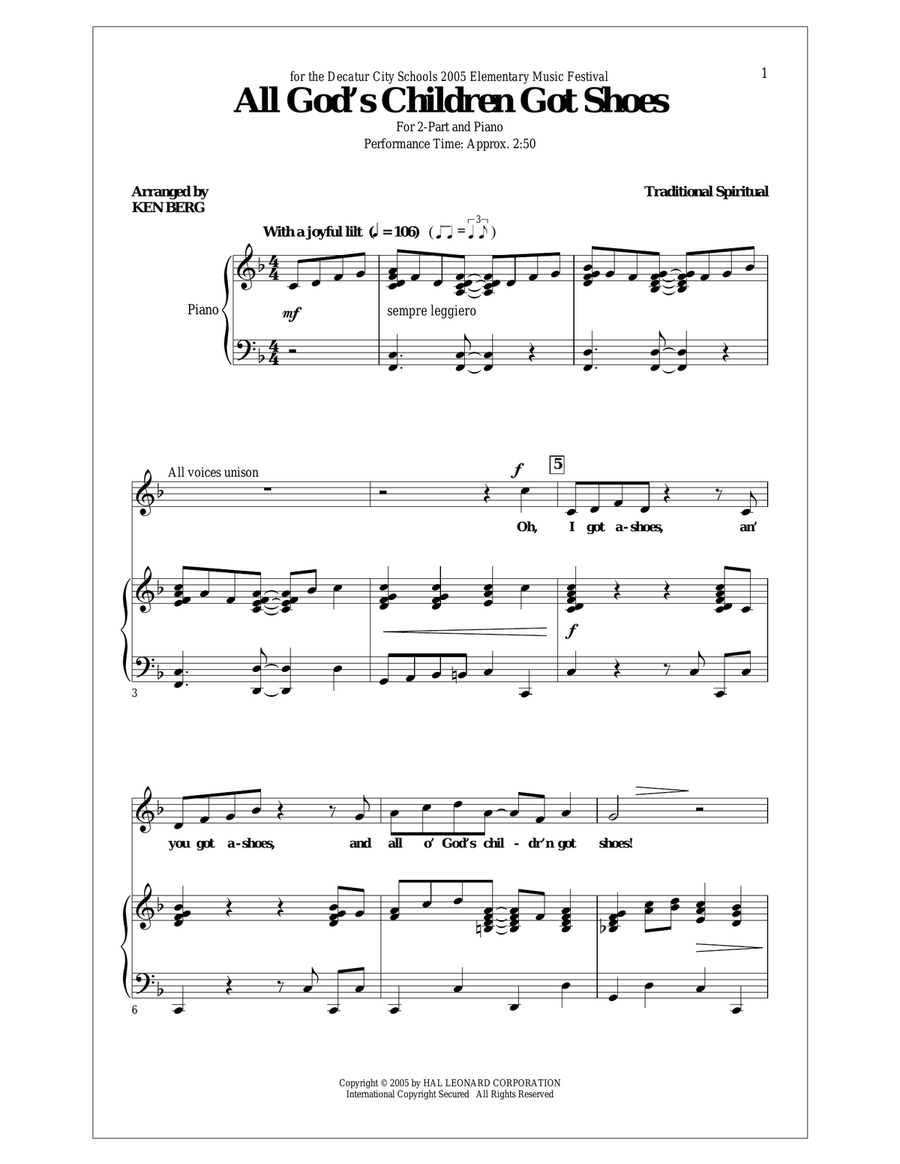 All God's Children Got Shoes 2-Part scores gallery preview page 1