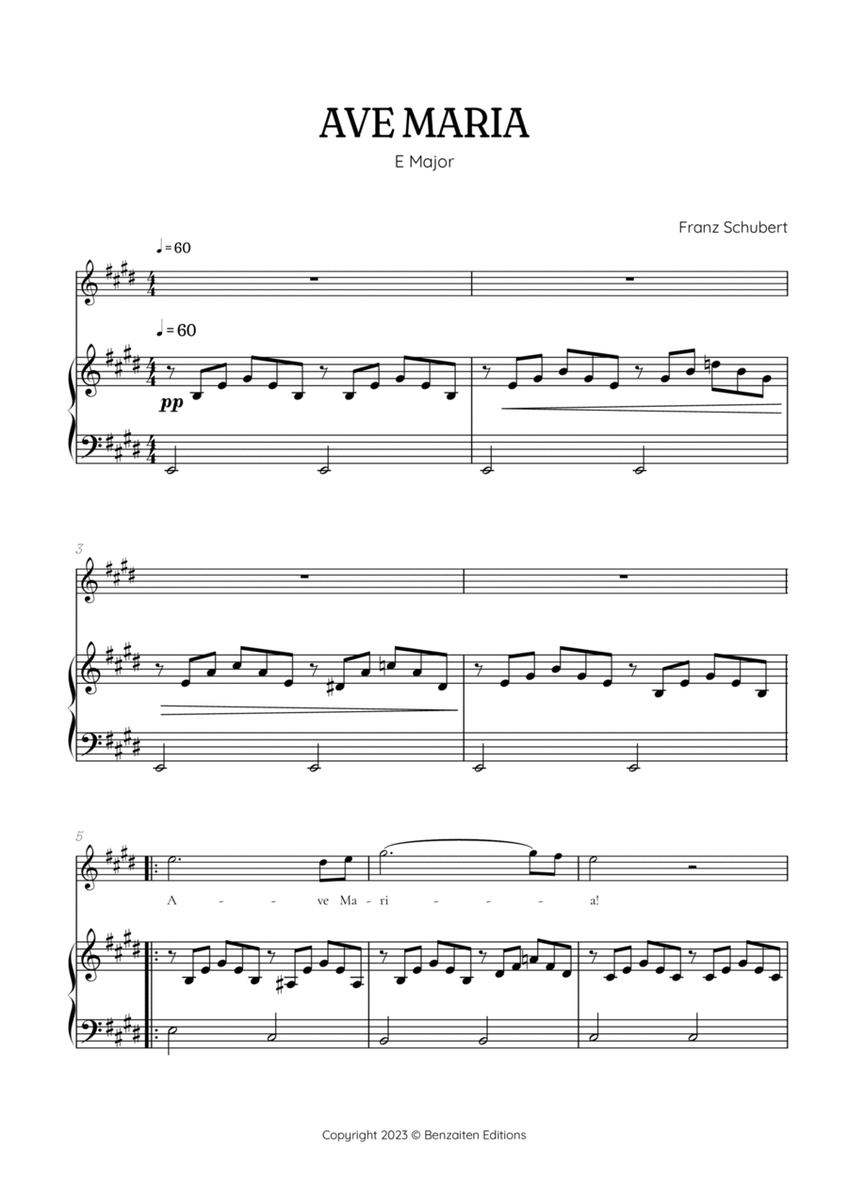 Schubert Ave Maria in E Major • soprano sheet music with easy piano accompaniment image number null