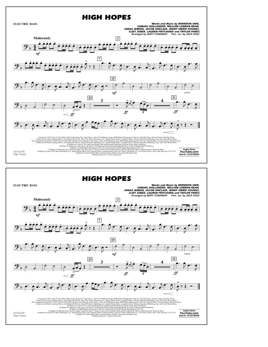 High Hopes (arr. Matt Conaway) - Electric Bass Bass Guitar scores gallery preview page 1