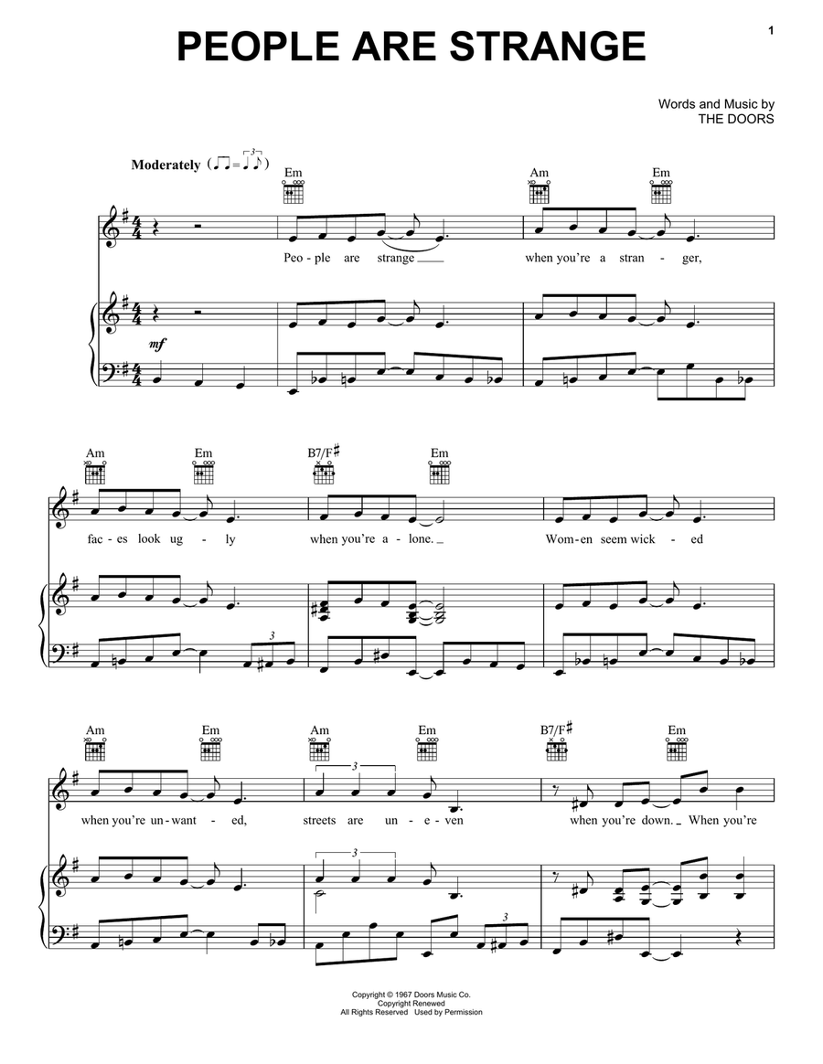 People Are Strange People Are Strange Piano, Vocal, Guitar scores gallery preview page 1