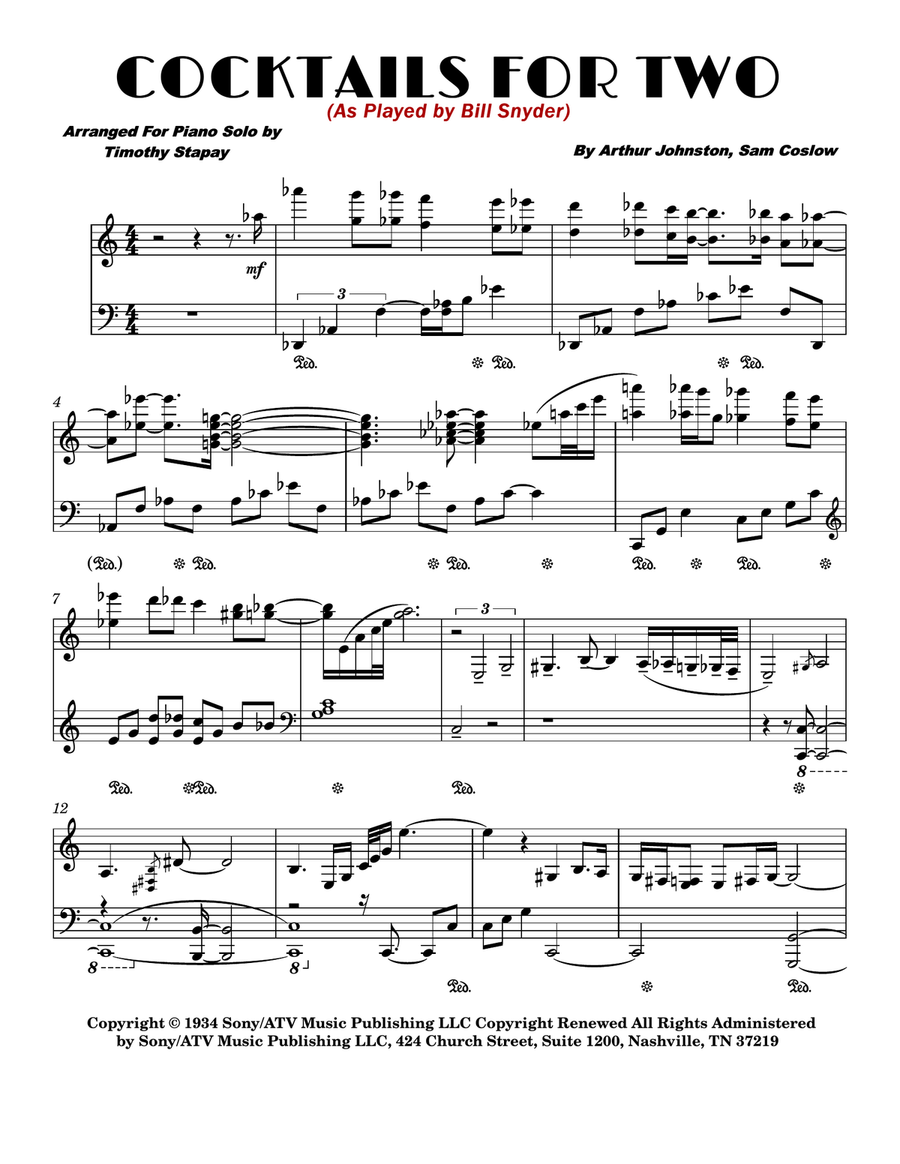 Cocktails For Two Piano Solo scores gallery preview page 1