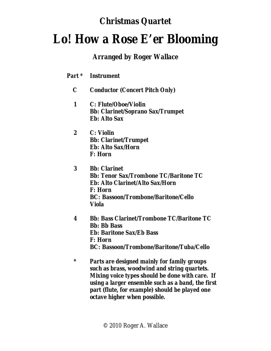 Lo! How a Rose E'er Blooming (Brass Quartet) Brass Quartet scores gallery preview page 1