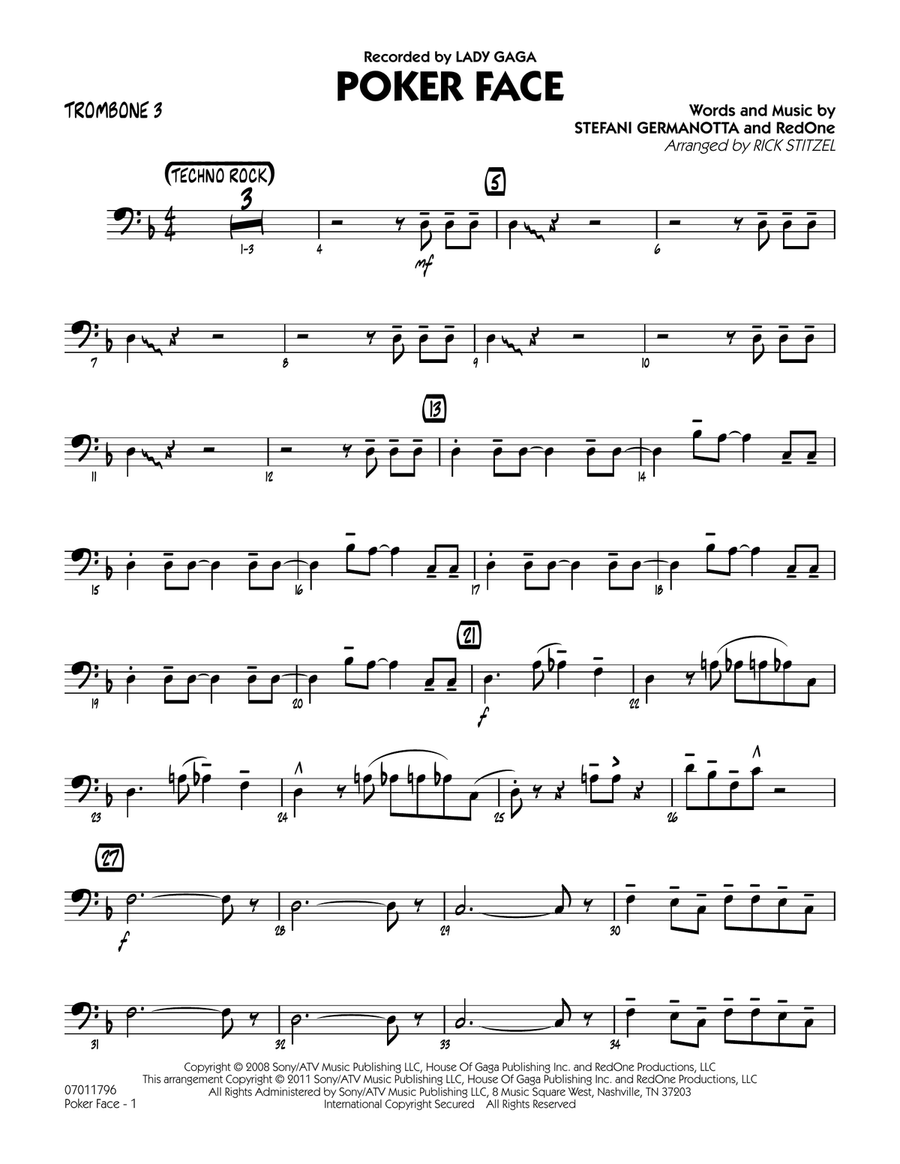 Poker Face - Trombone 3 Jazz Ensemble scores gallery preview page 1