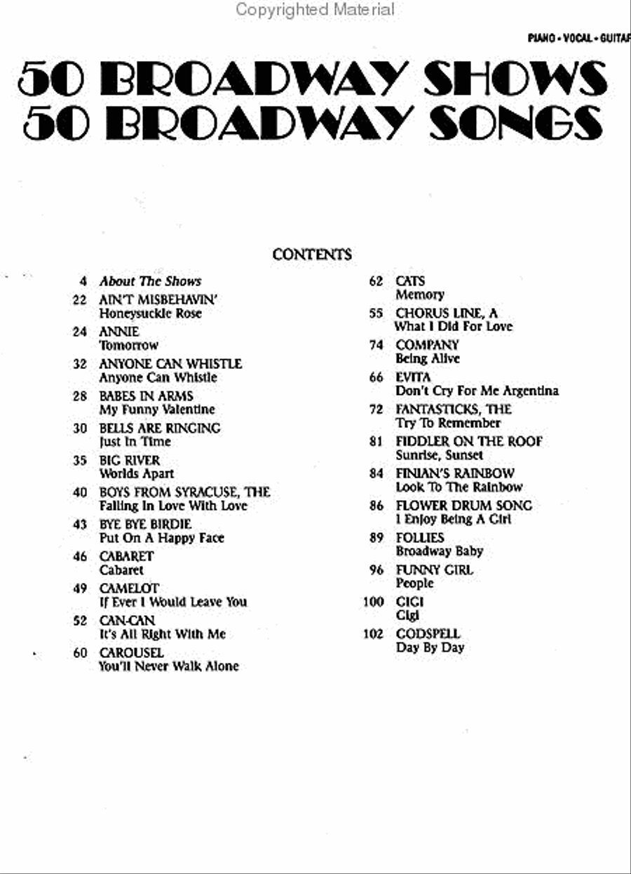 50 Broadway Shows/50 Broadway Songs - 2nd Edition Piano, Vocal, Guitar scores gallery preview page 2
