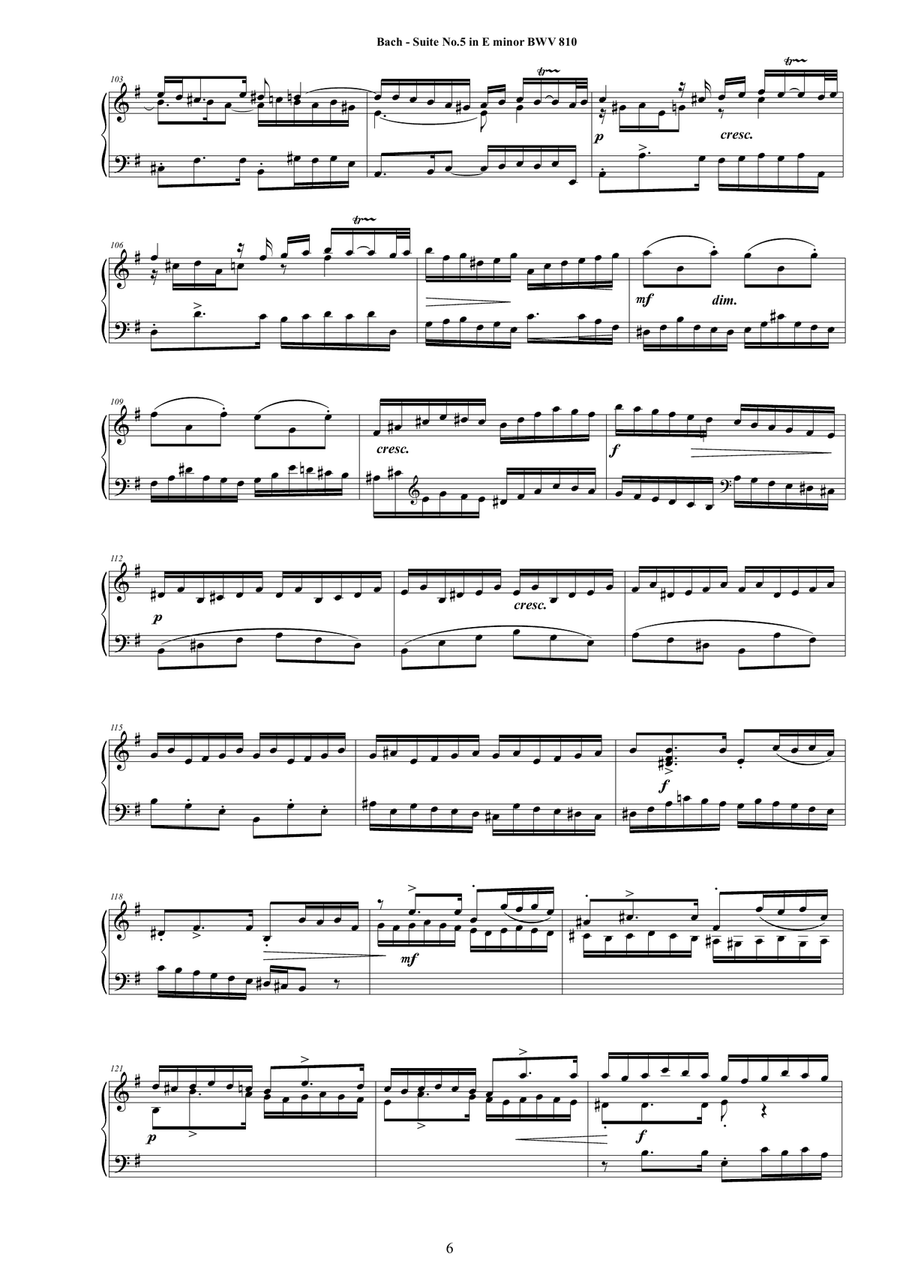 Bach - English Suite No.5 in E minor BWV 810 for Harpsichord (or Piano) Harpsichord scores gallery preview page 6