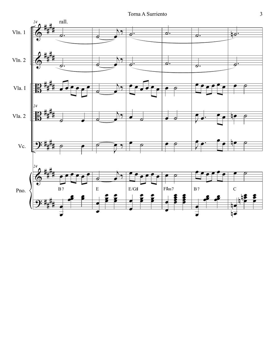 Torna A Surriento (Come Back To Sorrento) (for String Quintet and Piano) Piano Quartet scores gallery preview page 4