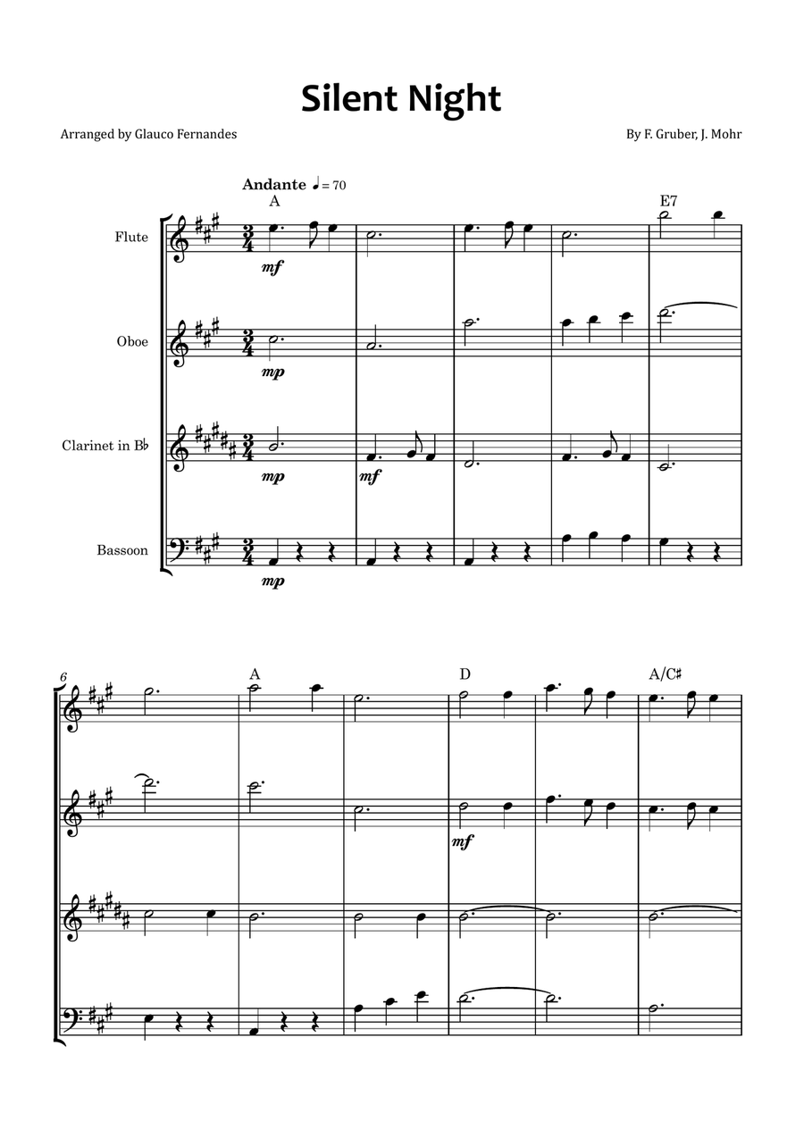 Silent Night Woodwind Quartet scores gallery preview page 1